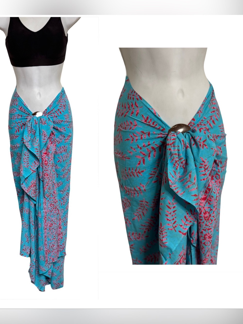 Women's Blue Turquoise Pink Floral Sarong Cover-Up NEW